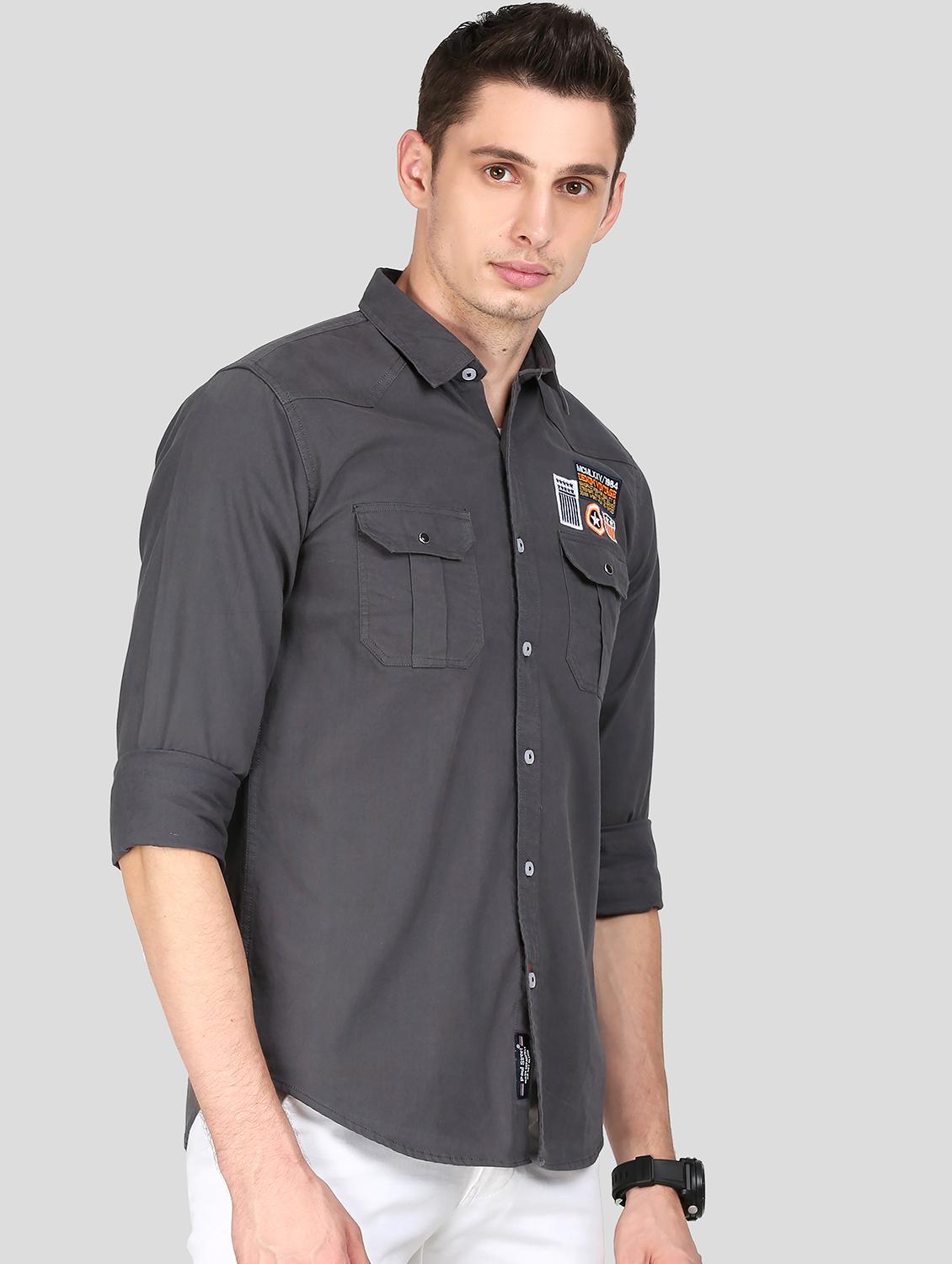 grey solid casual shirt - 18079946 - Standard Image - 2
