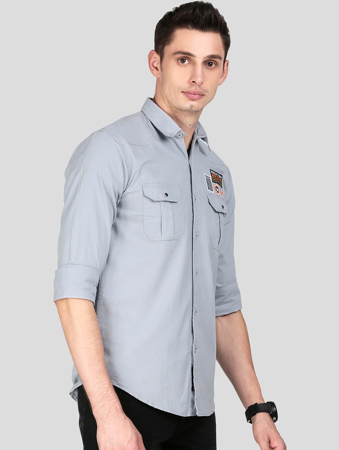 grey solid casual shirt - 18079948 - Standard Image - 2