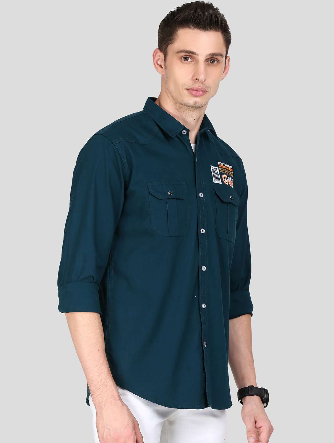 dark blue solid casual shirt - 18079965 -  Standard Image - 2