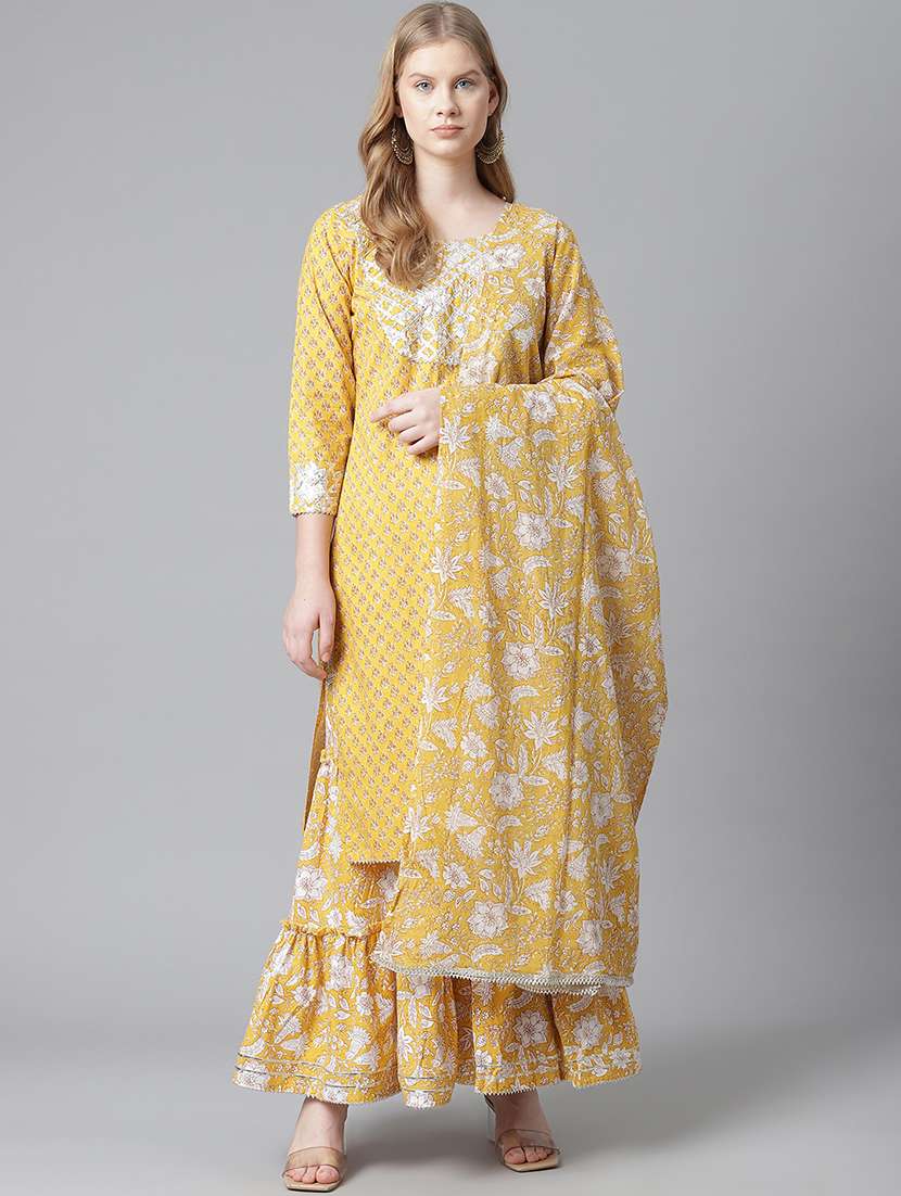 yellow cotton kurta sharara  set