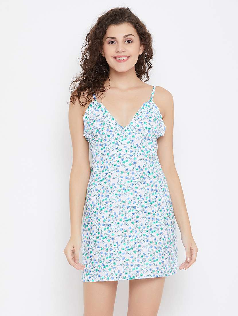 white floral printed nightwear sleepshirt