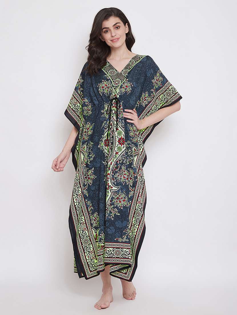 v neck printed kimono