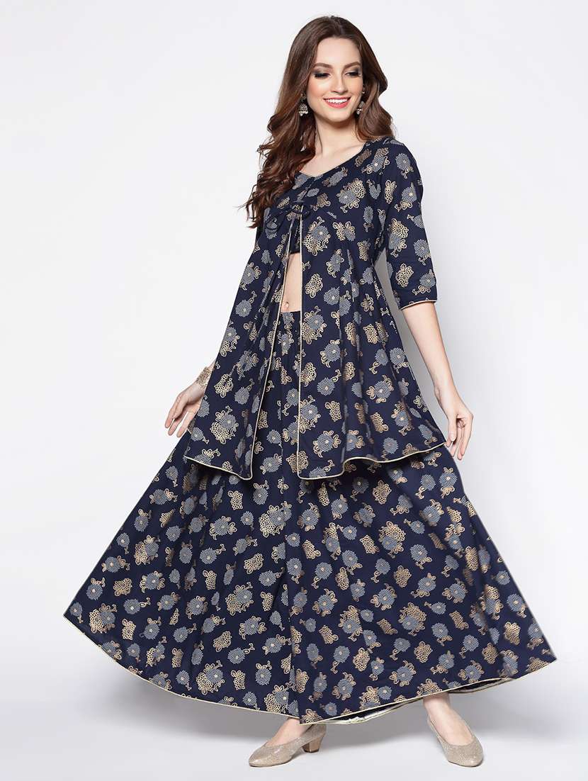 blue cotton anarkali kurta