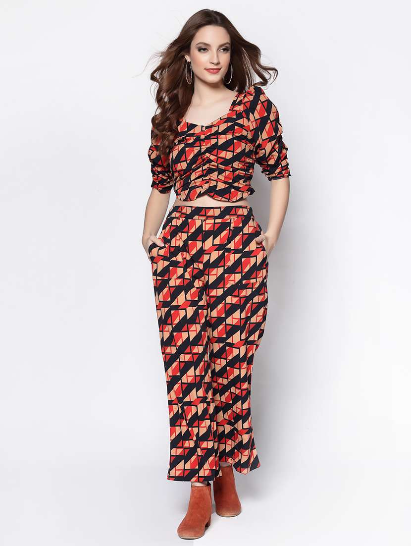 printed crop top & trouser set 