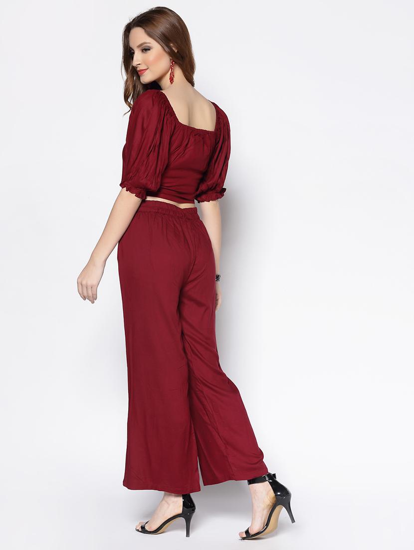 v-neck solid crop top & trouser set - 18081122 - Standard Image - 2