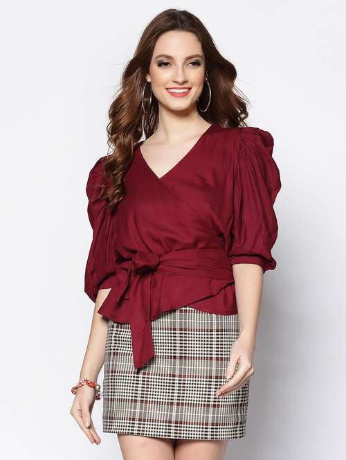 women's wrap overlap neck top - 18081128 - Standard Image - 0