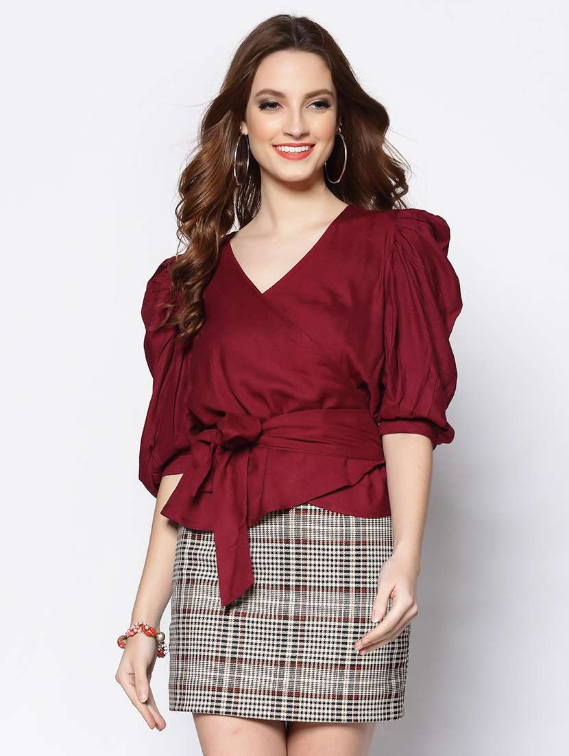 women's wrap overlap neck top - 18081128 - Zoom Image - 0