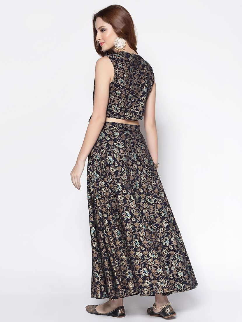 black cotton flared lehenga - 18081209 -  Standard Image - 2