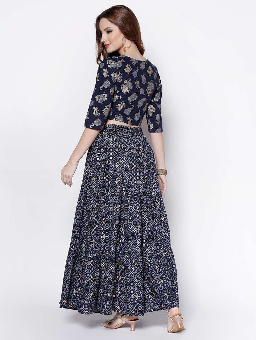 navy blue cotton flared lehenga - 18081211 -  Standard Image - 2