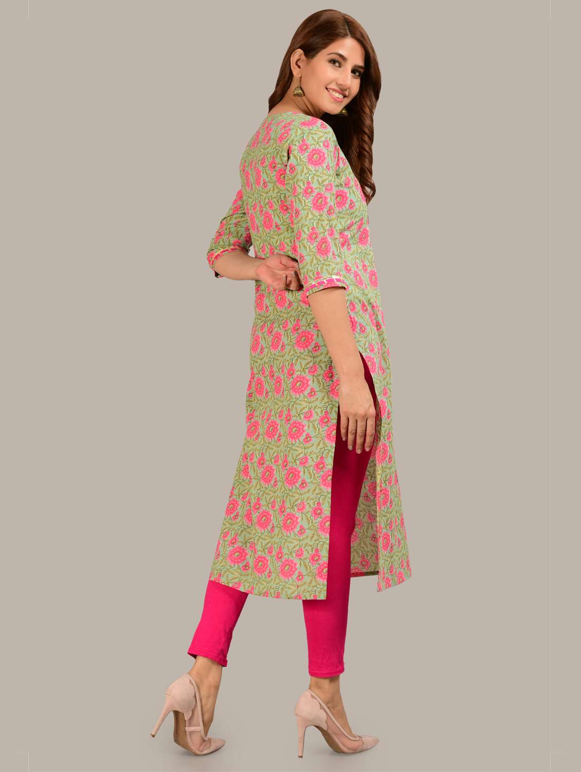 green printed straight kurta - 18081238 - Standard Image - 2