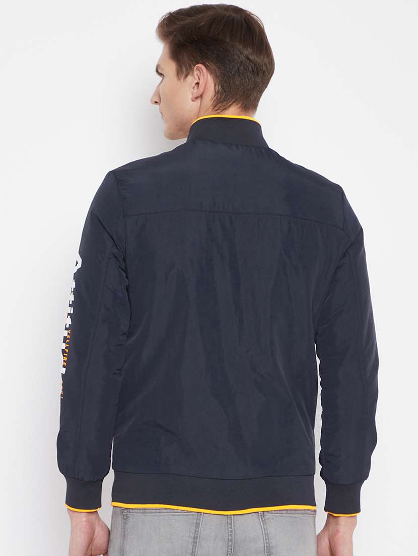 navy blue solid bomber jacket - 18081401 -  Standard Image - 2
