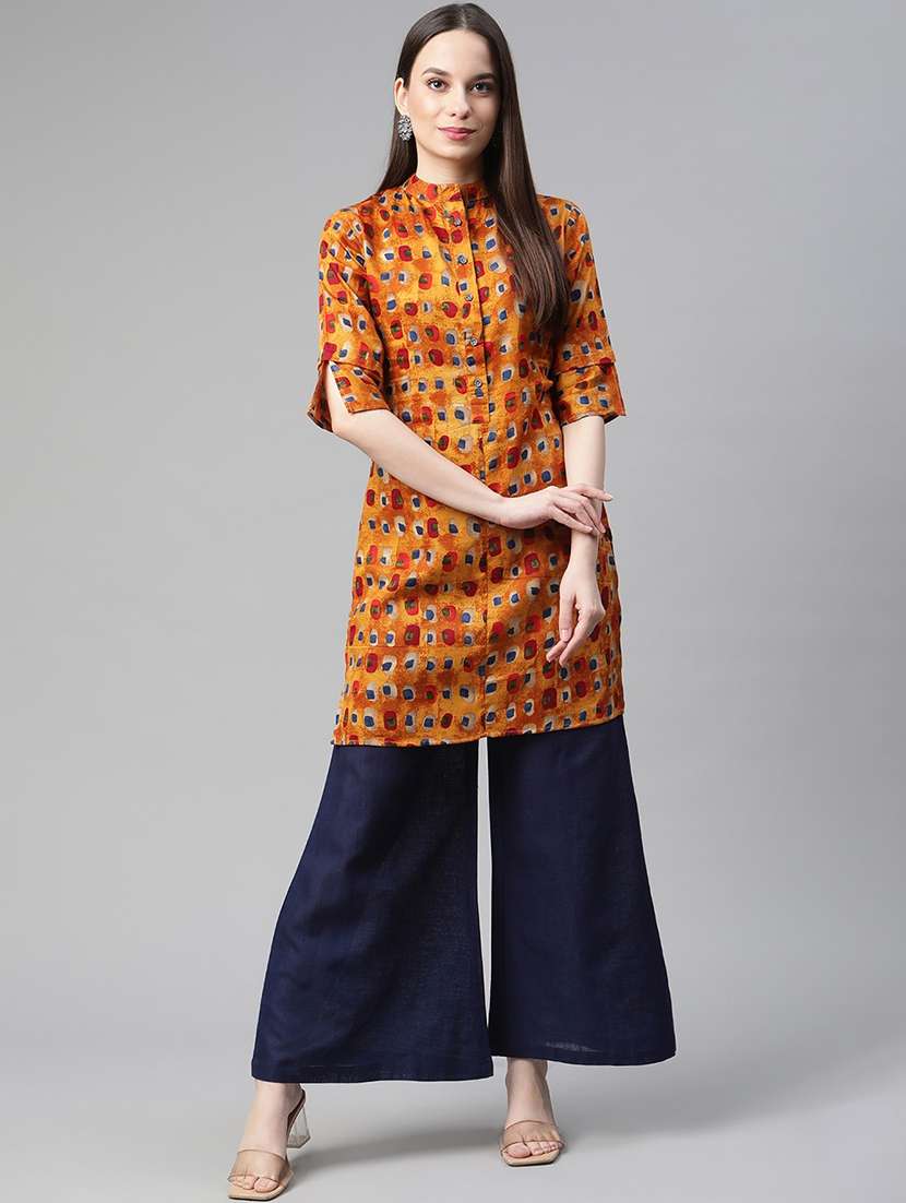 yellow cotton kurta palazzo  set