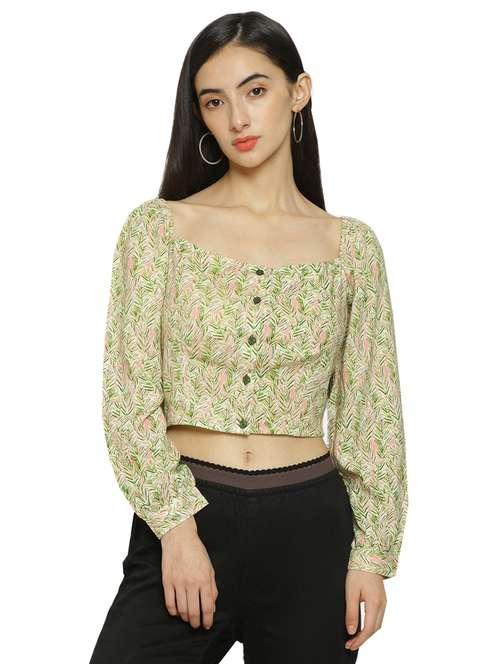 women green printed crop top - 18082086 -  Standard Image - 0