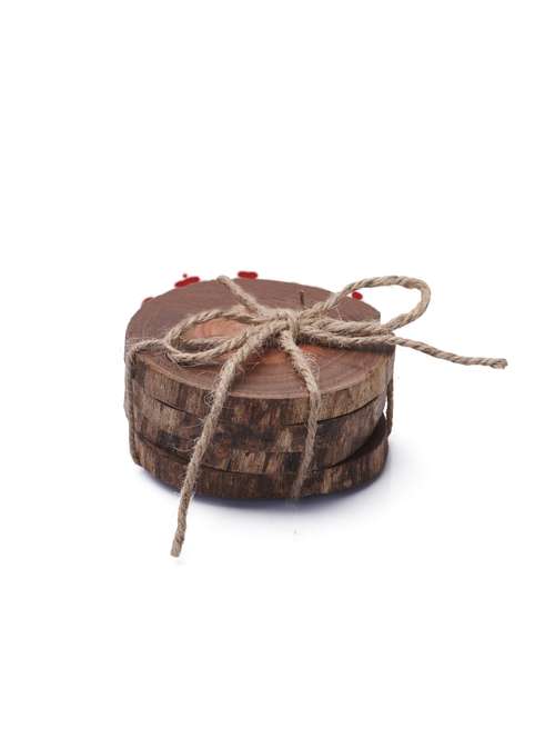 fireflies eucalyptus wooden coaster ideal for tableware decorations (pack of 4, brown)
