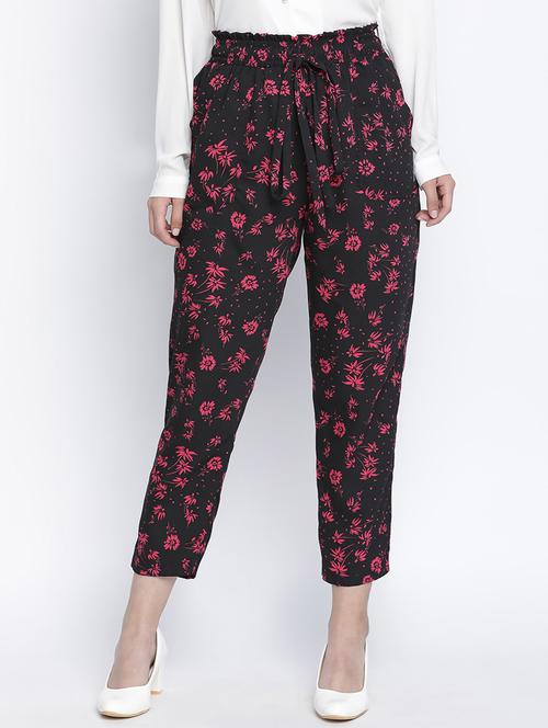 black floral printed flat front trouser - 18105904 - Standard Image - 0