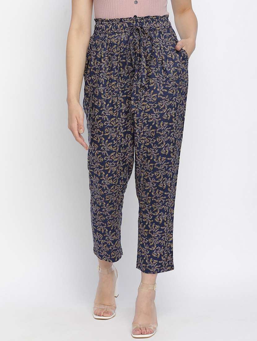 tie front printed flat front trouser 
