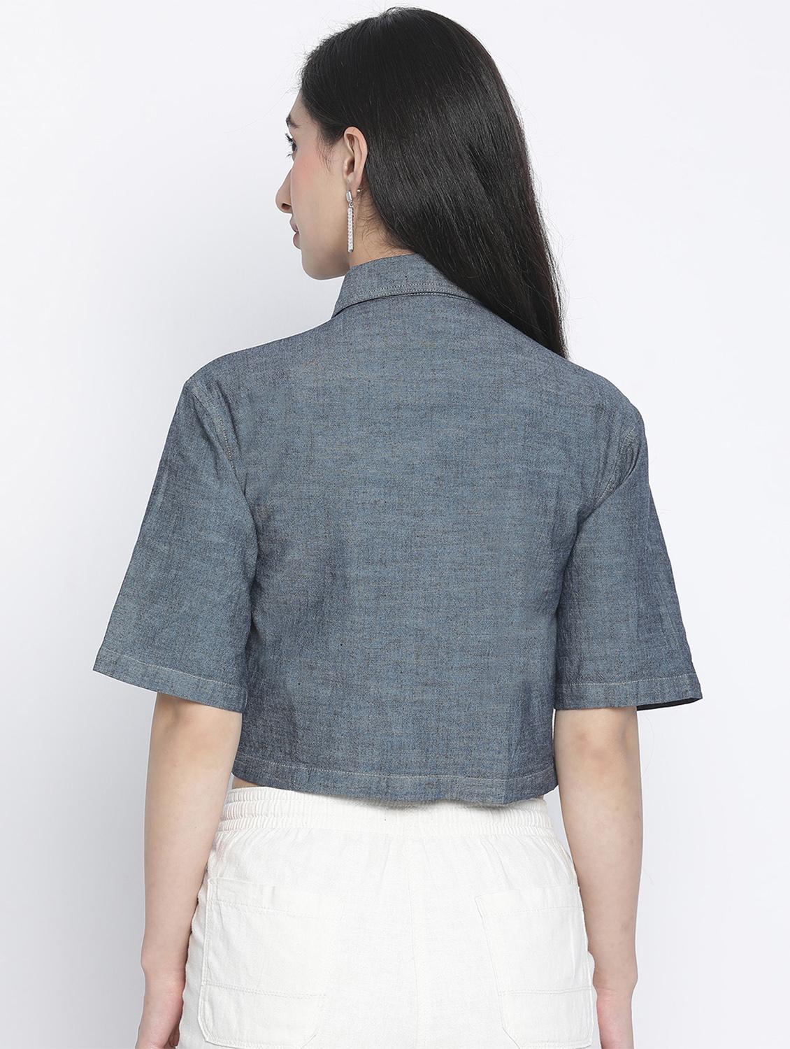 women solid color crop shirt - 18105920 - Standard Image - 2