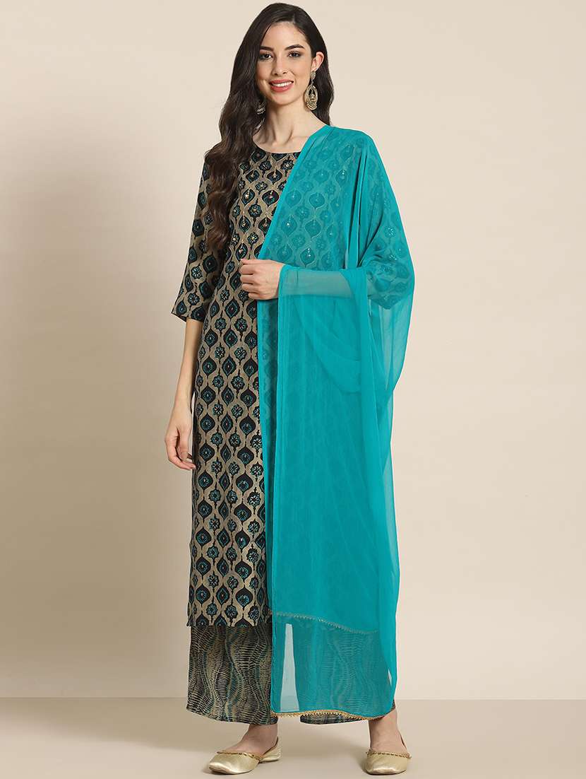 teal crepe kurta palazzo  set