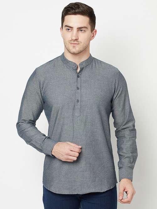 grey self design short kurta - 18107446 -  Standard Image - 0