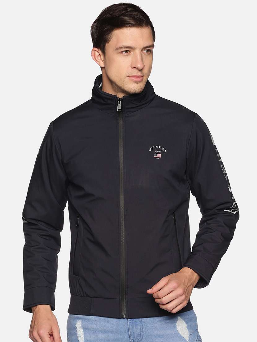 navy blue polyester casual jacket