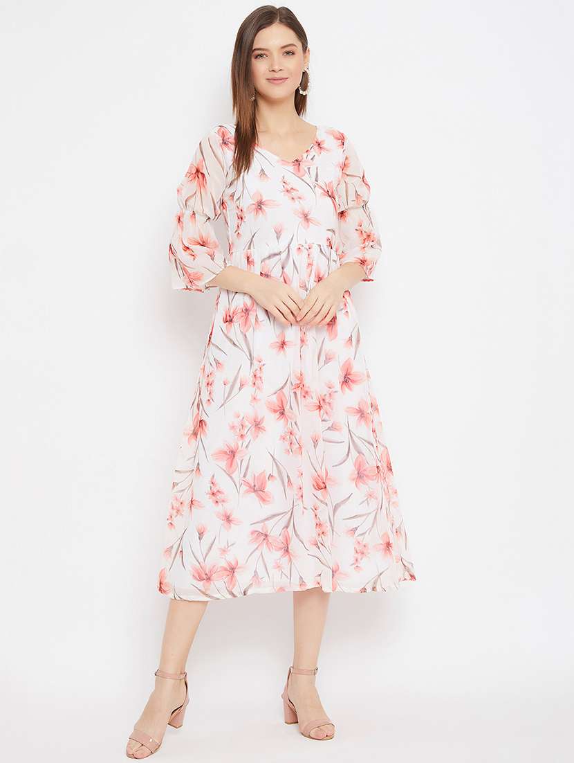 pink printed fit & flare dress