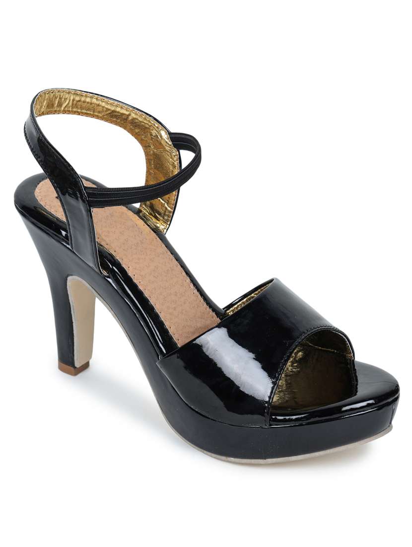 black synthetic slip on sandals