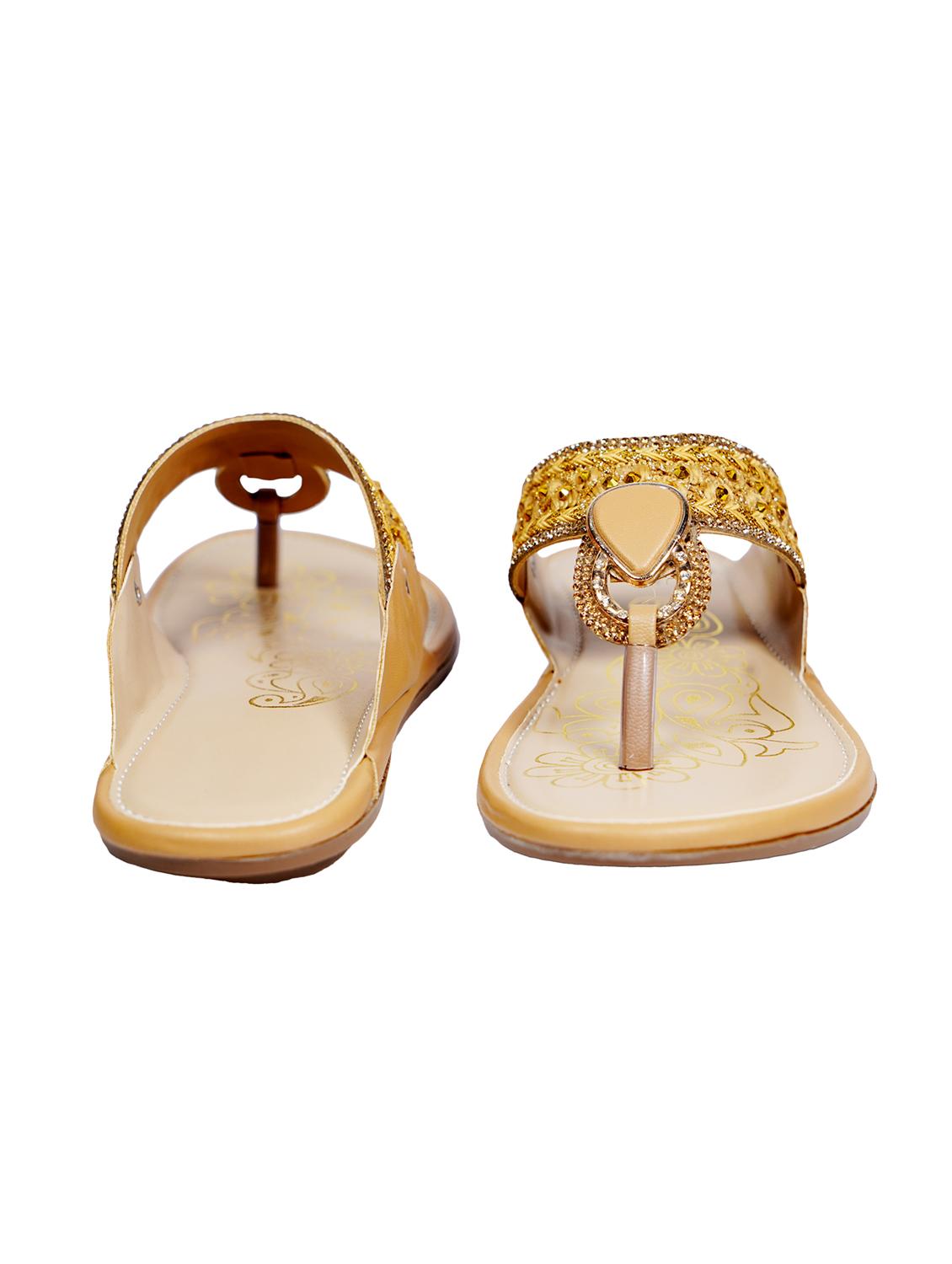 gold synthetic slip on sandals - 18111310 - Standard Image - 2