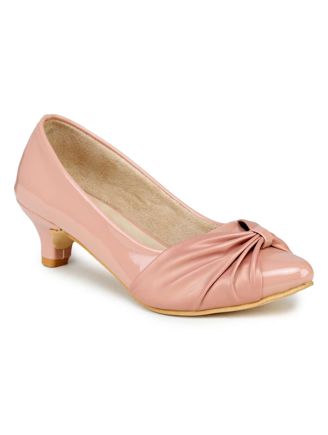 pink synthetic slip on pumps