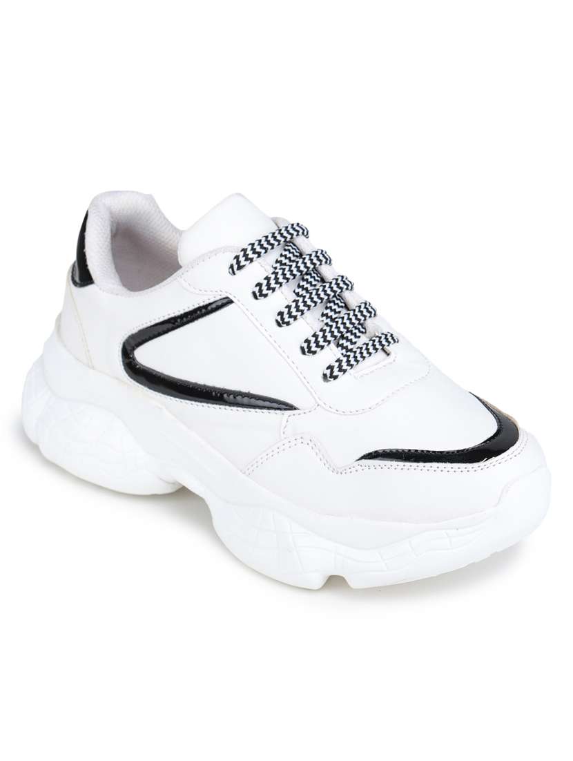 white lace-up sneaker