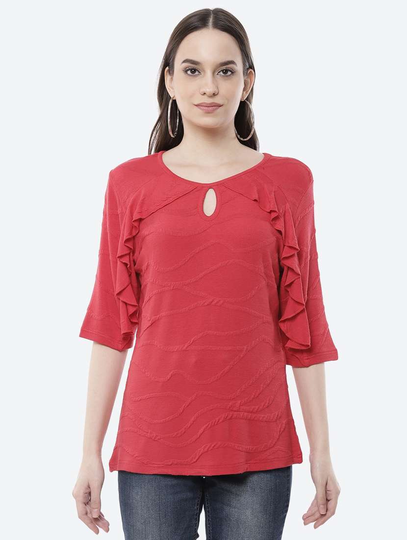 women's a line key hole neck top