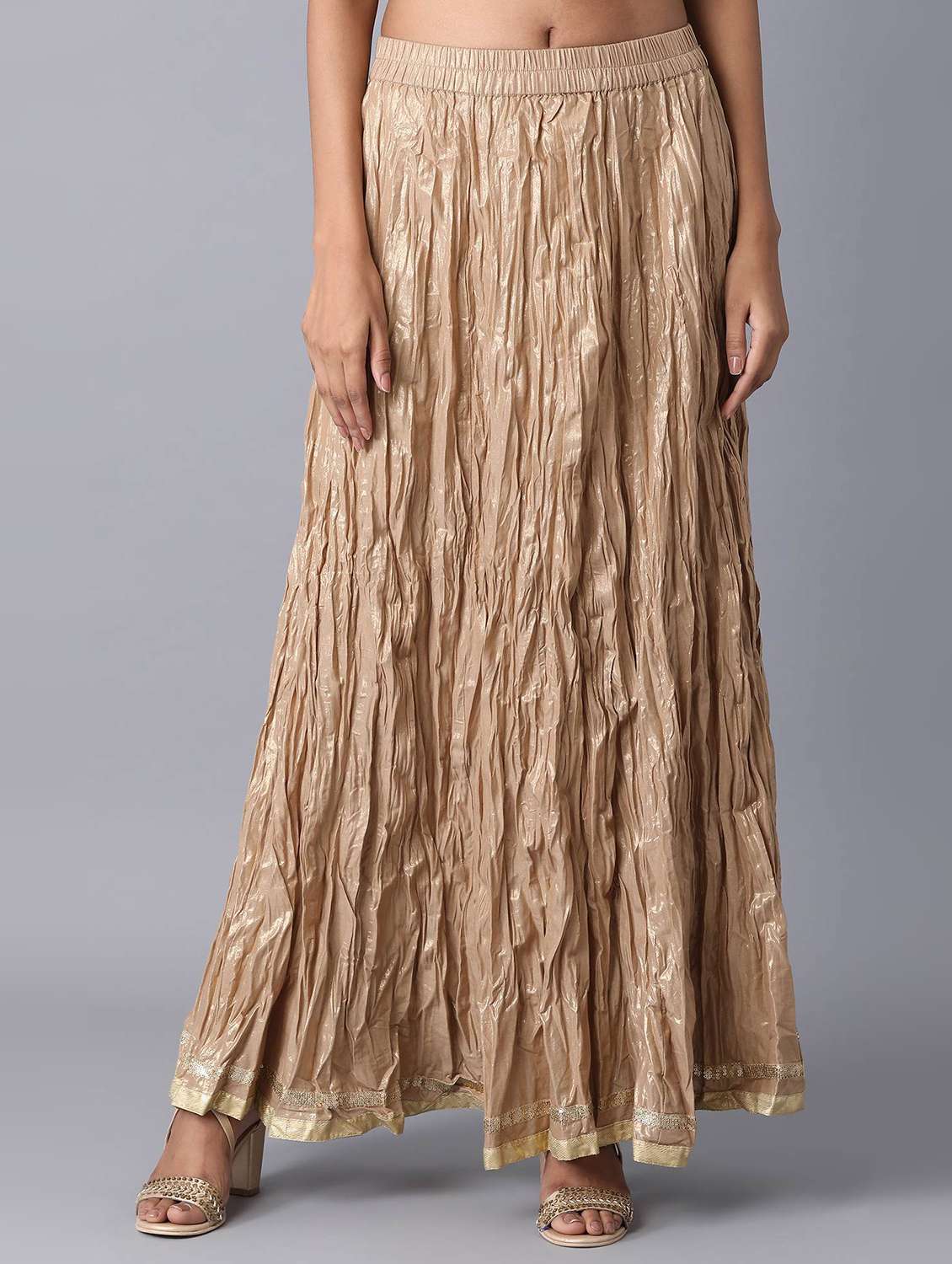 gold cotton flared skirt