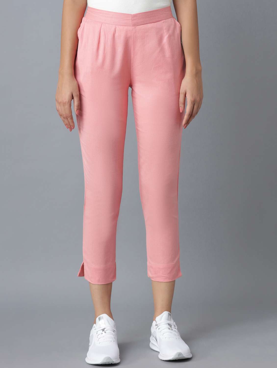high rise solid crop pants