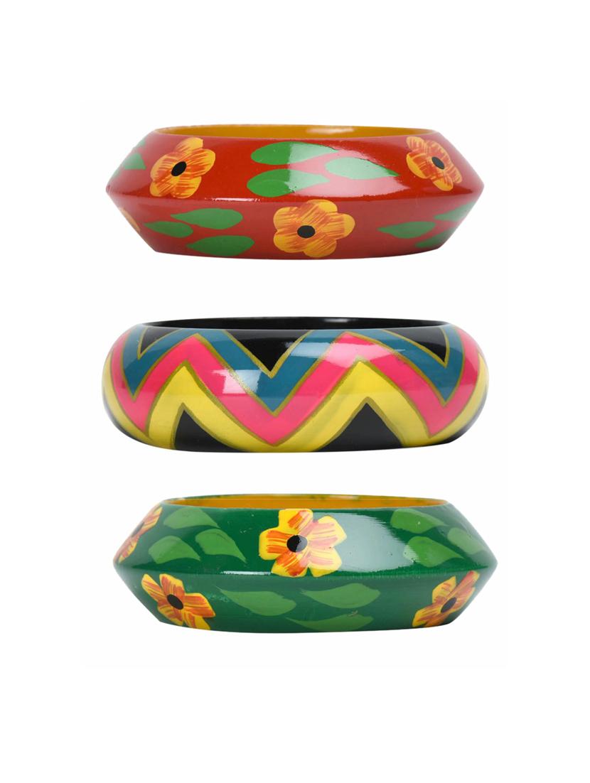 set of 3 multi colored wood bangle - 18112406 -  Zoom Image - 0