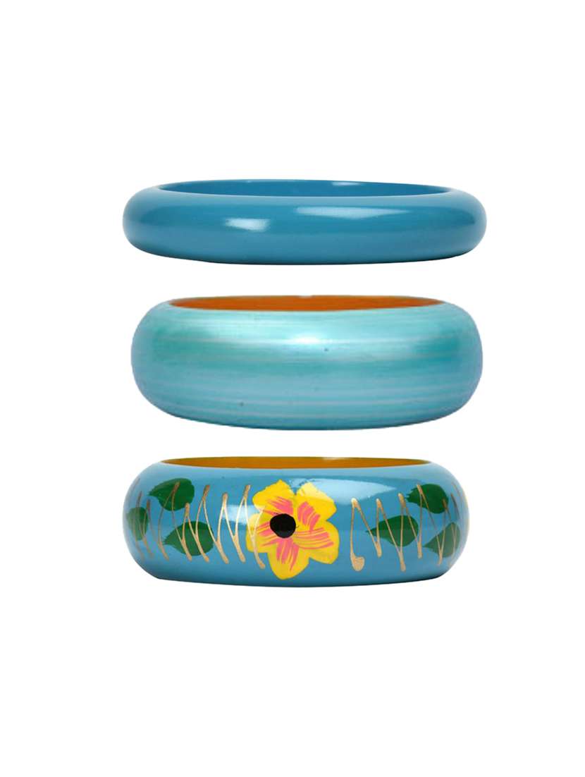 set of 3 multi colored wood bangle
