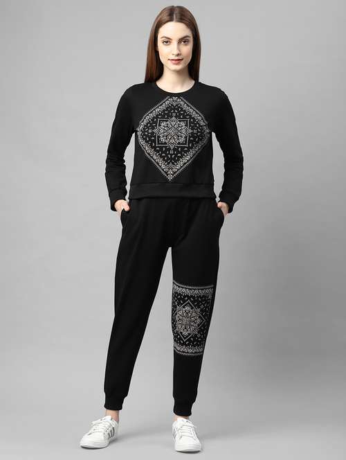Black Printed Track Suit Set