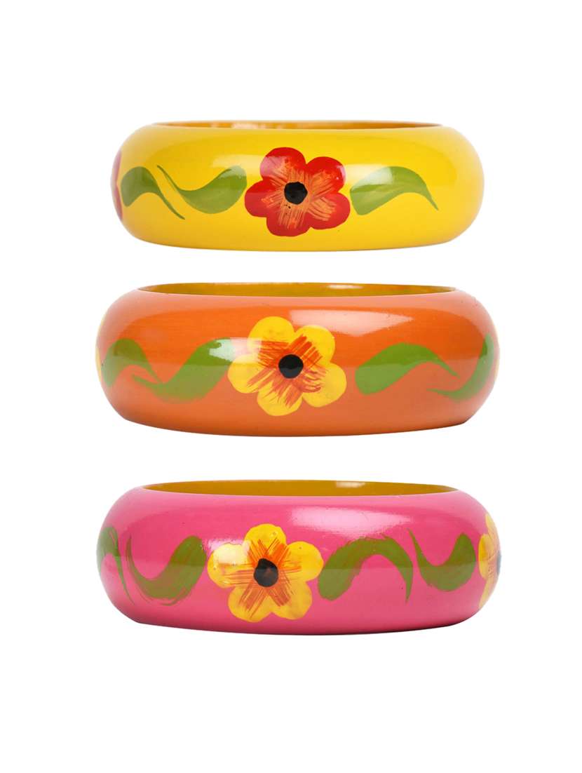 set of 3 multi colored wood bangle