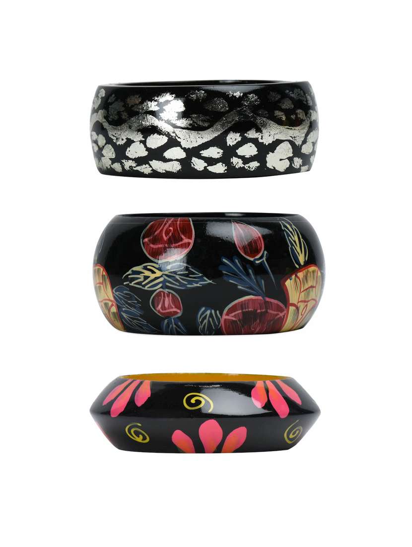 set of 3 multi colored wood bangle