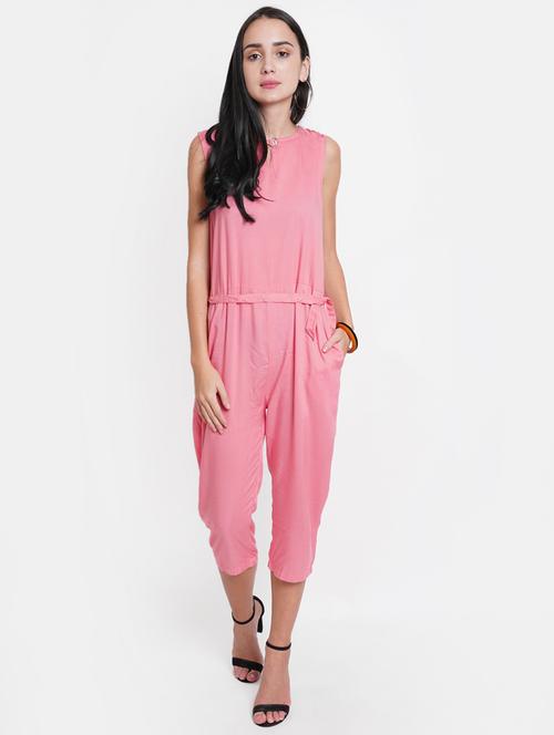 tie front solid jumpsuit - 18113046 -  Standard Image - 0