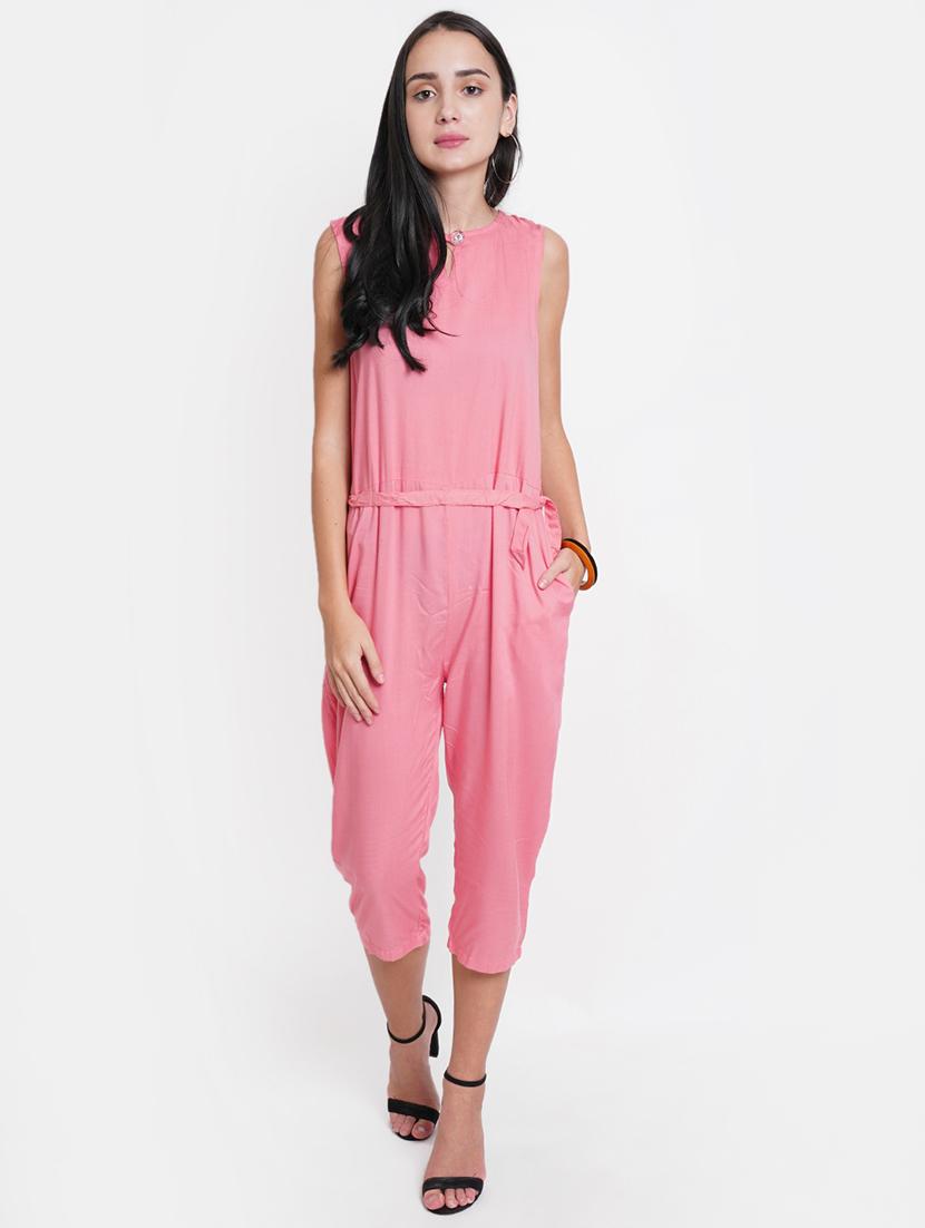 tie front solid jumpsuit - 18113046 -  Zoom Image - 0