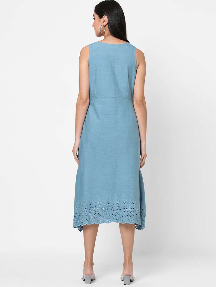 blue cotton fit & flare ethnic dress - 18113059 -  Standard Image - 2