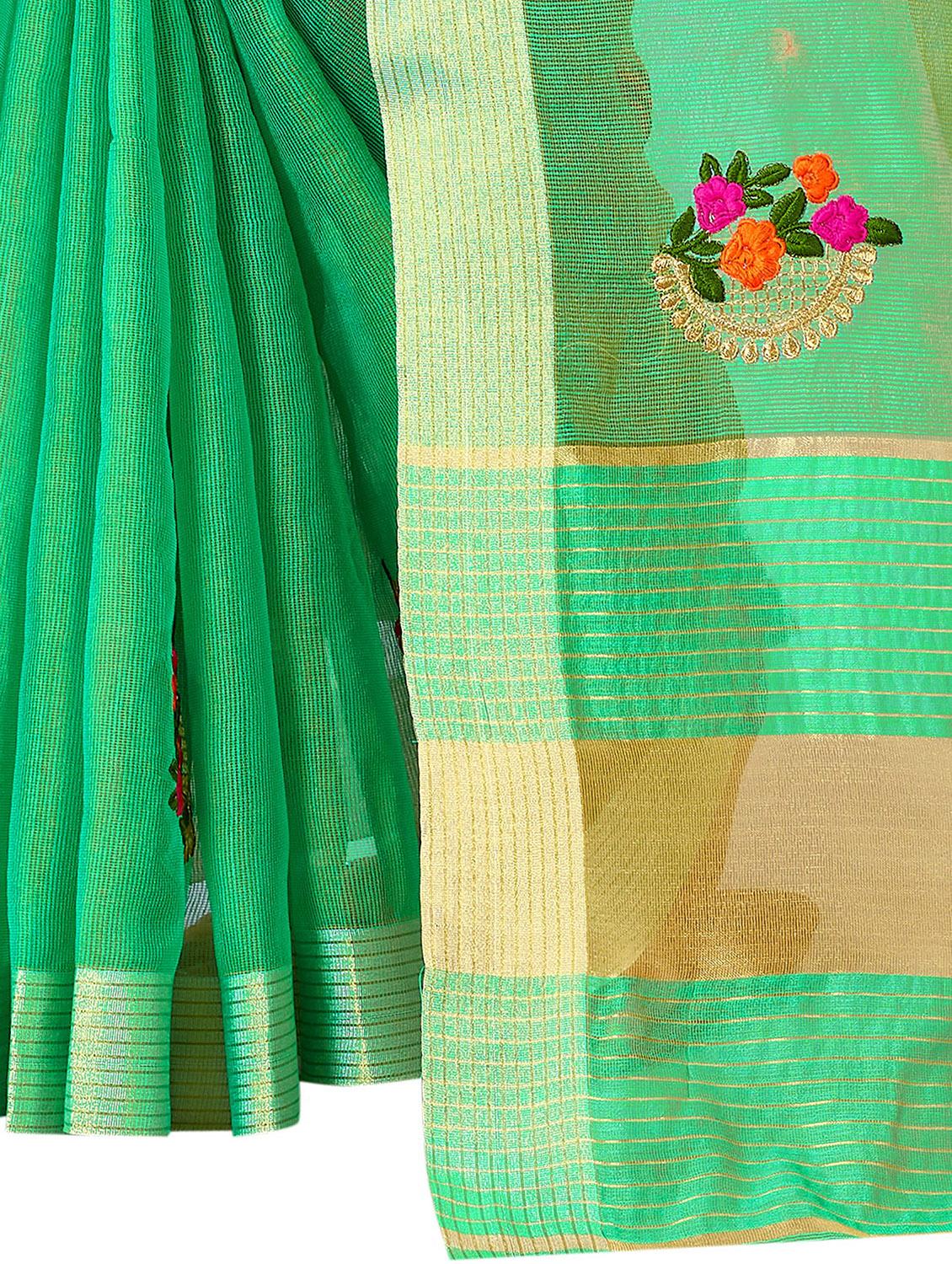 women's floral green colored saree with blouse - 18113221 - Standard Image - 2