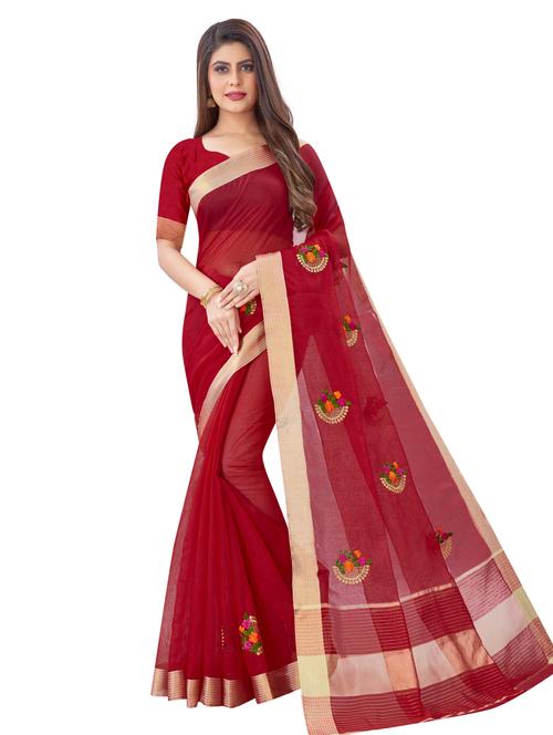 women's solid with work maroon colored saree with blouse - 18113224 -  Standard Image - 0