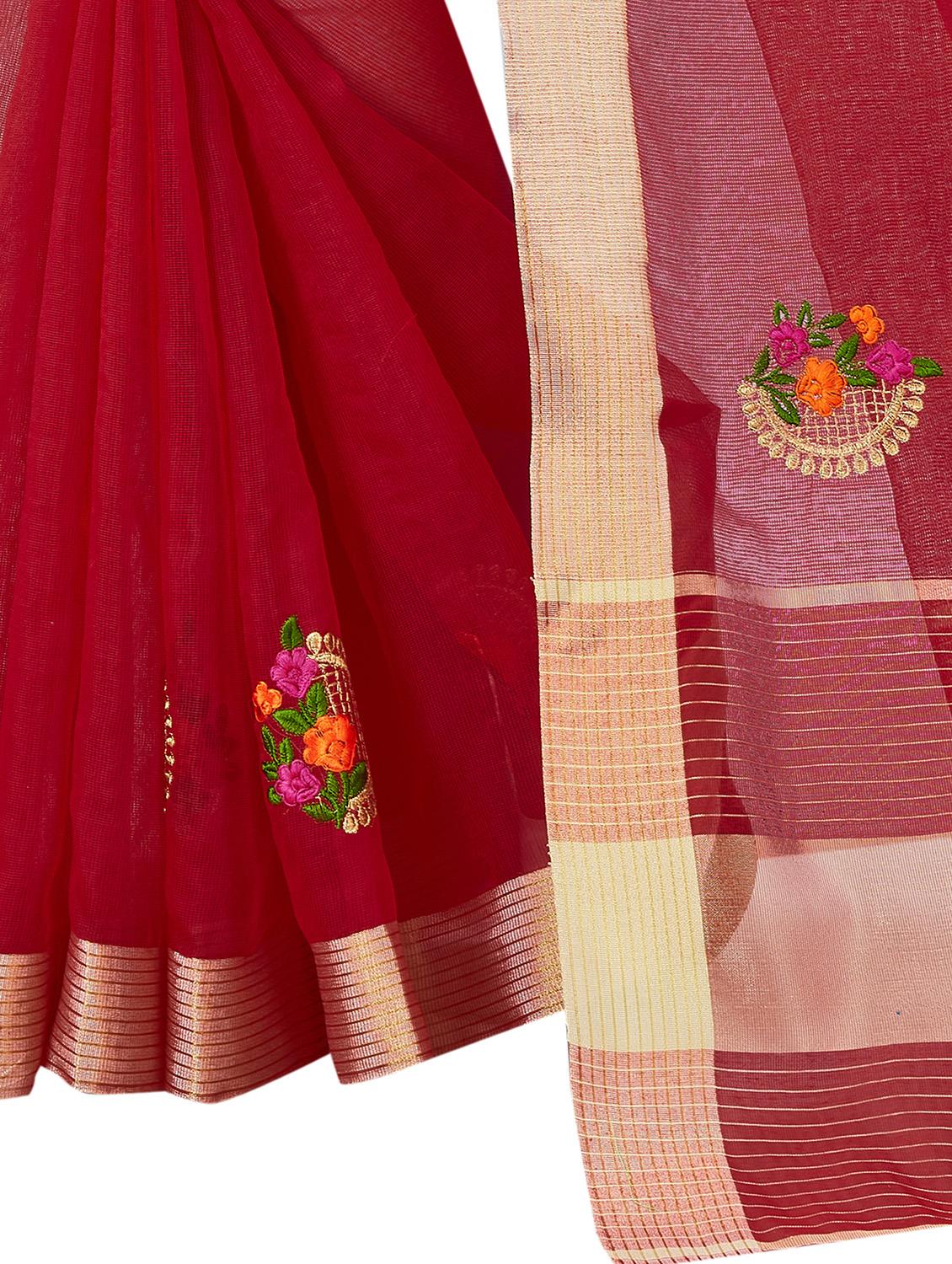 women's solid with work maroon colored saree with blouse - 18113224 - Standard Image - 2