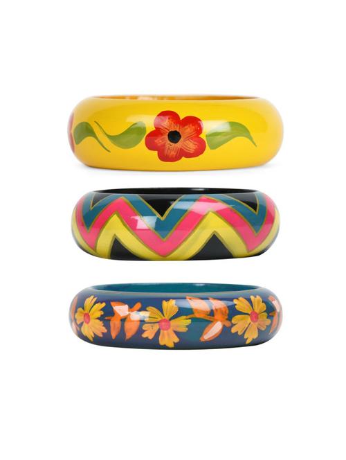 set of 3 multi colored wood bangle - 18113441 - Standard Image - 0