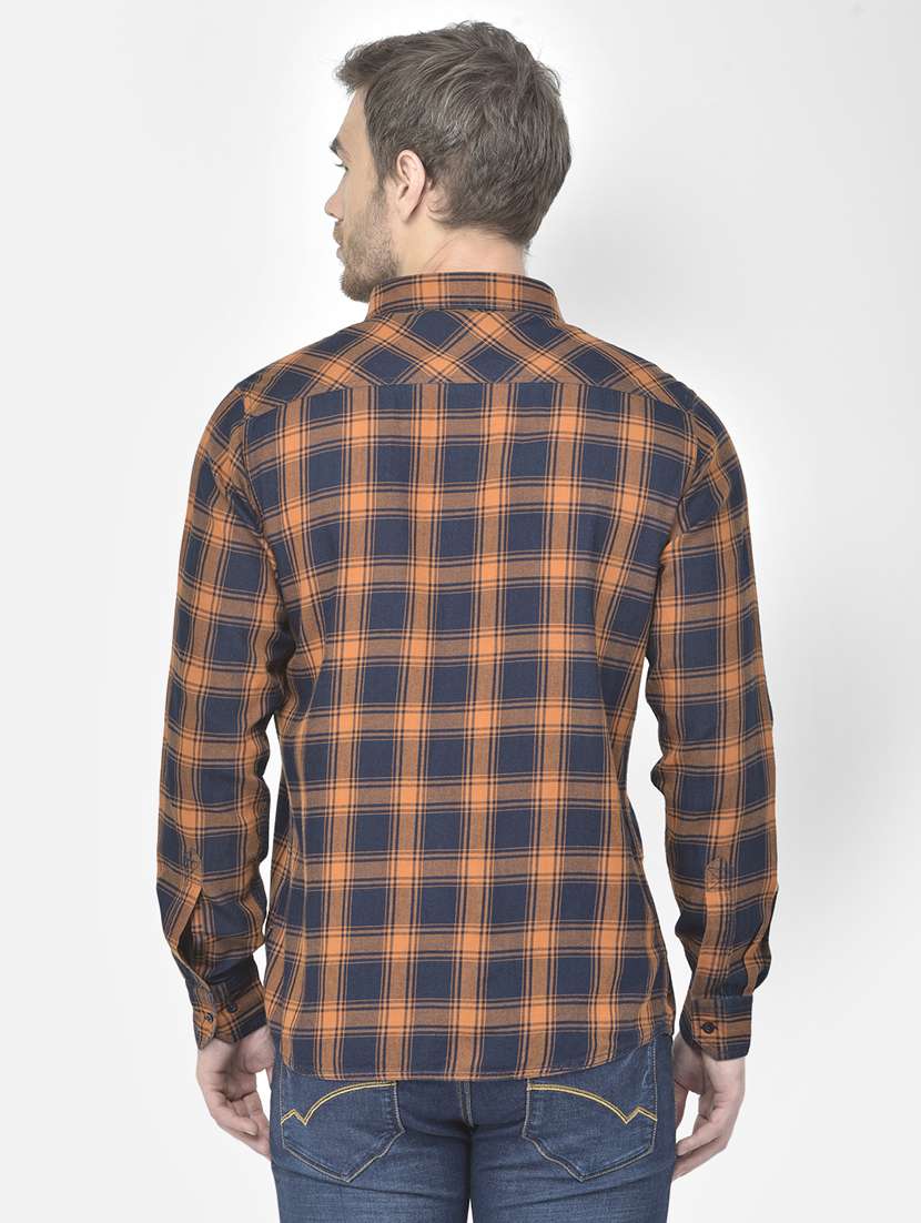 orange checked casual shirt - 18117636 - Standard Image - 2