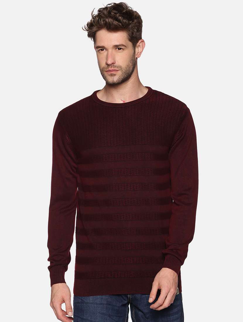 men self design long sleeve regular fit pullover 