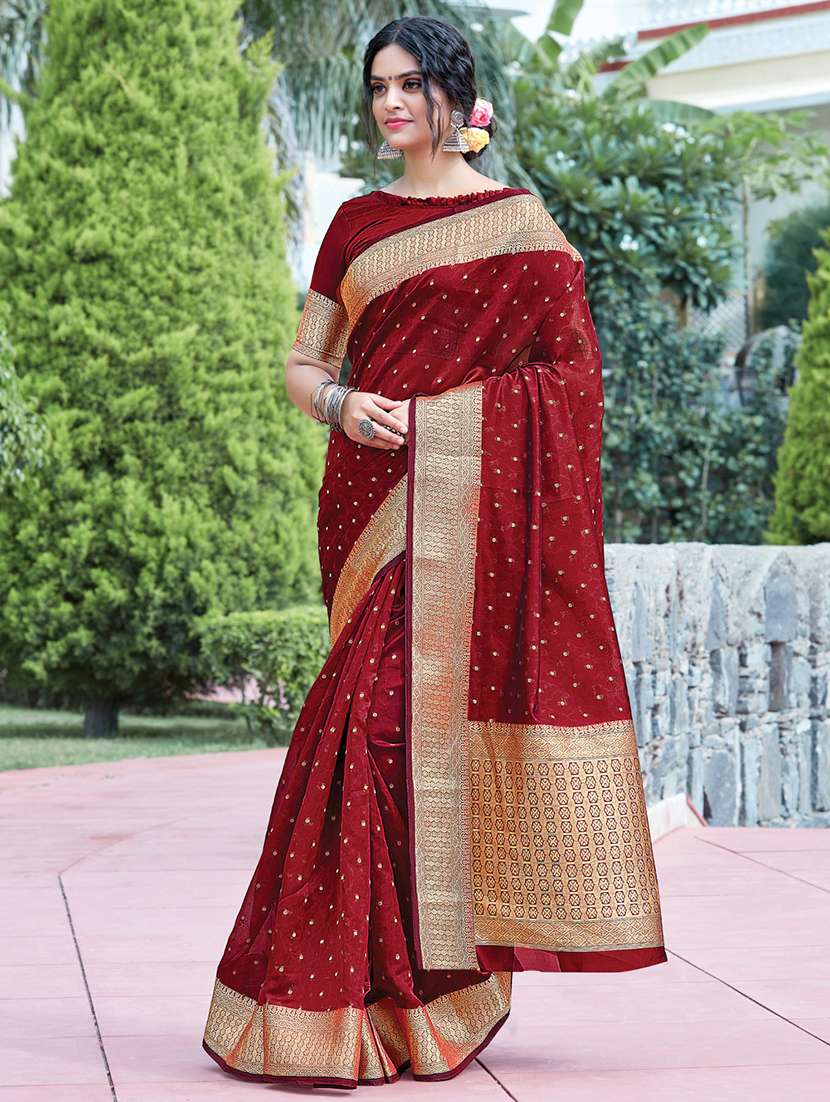 golden zari work woven saree
