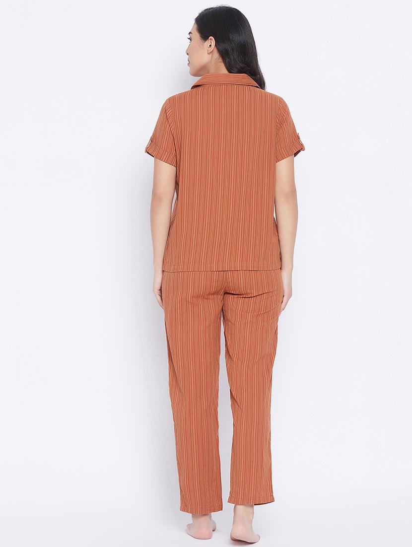 brown stripe pyjama set - 18120030 - Standard Image - 2