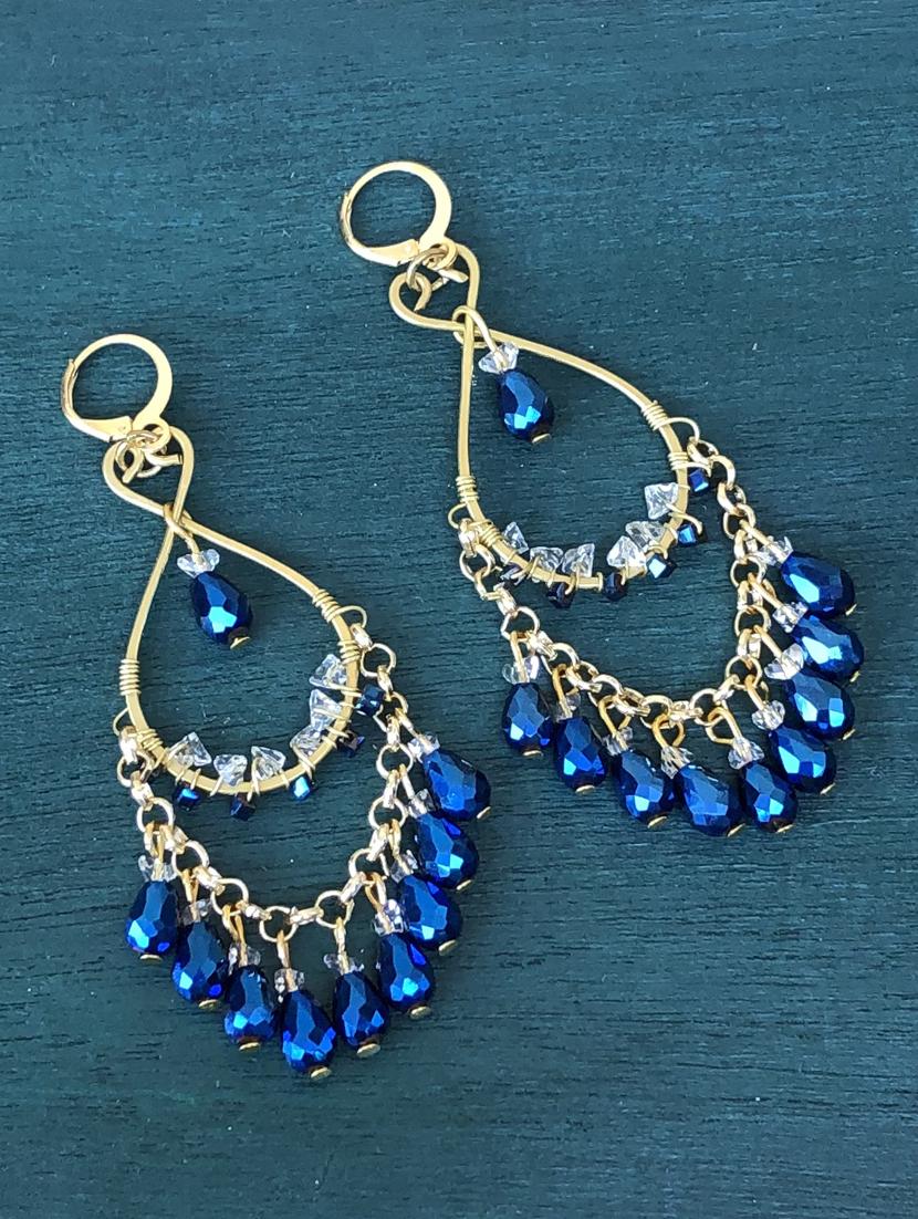 blue crystal drop earrings - 18121055 - Zoom Image - 0