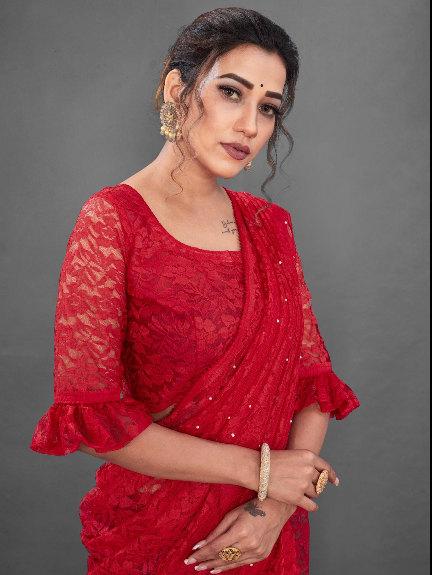 red net saree - 18128333 - Standard Image - 2